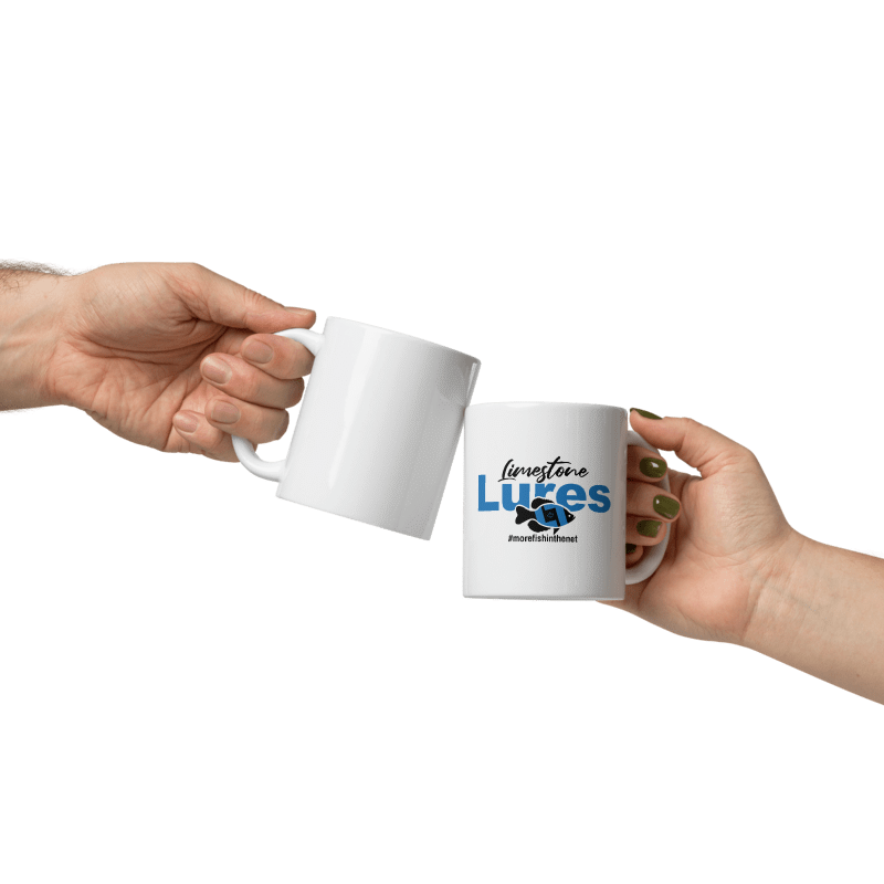 #morefishinthenet White glossy mug